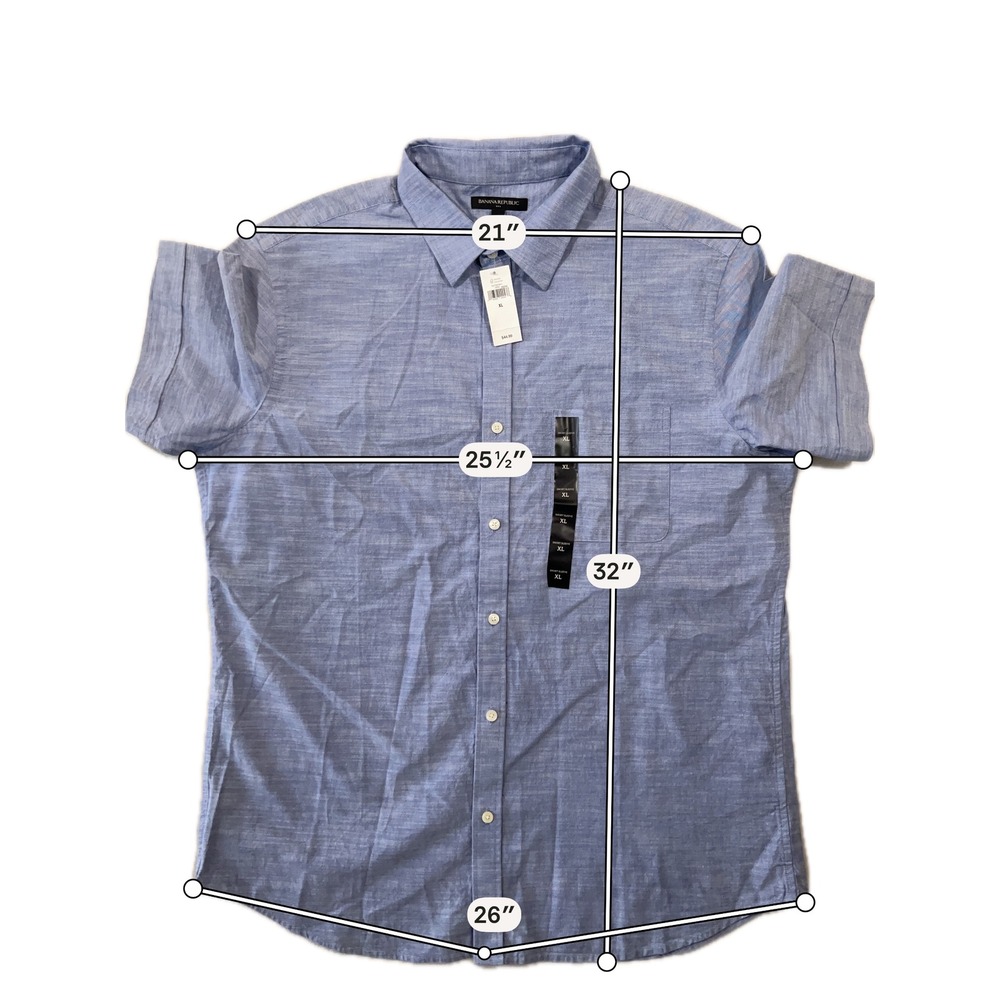 Banana Republic Mens XL Blue SS Bellevue Solid Lyme Bay Cotton Button Down Shirt - Picture 5 of 8